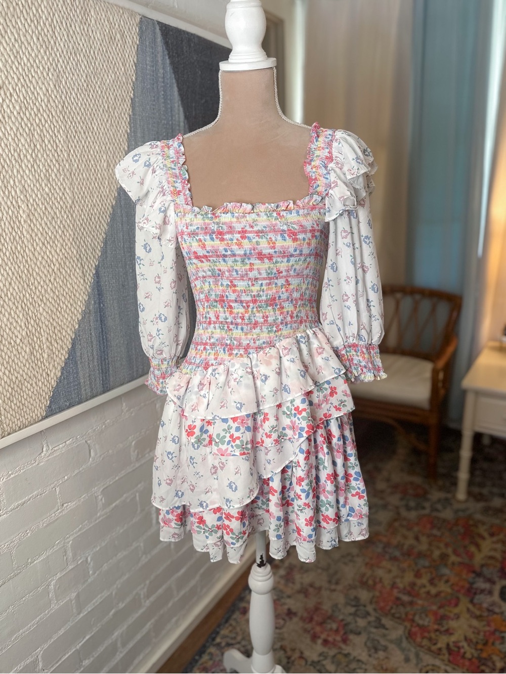 Yvonne & Love Floral Tiered & Asymmetrical Smocked Ruffle Dress